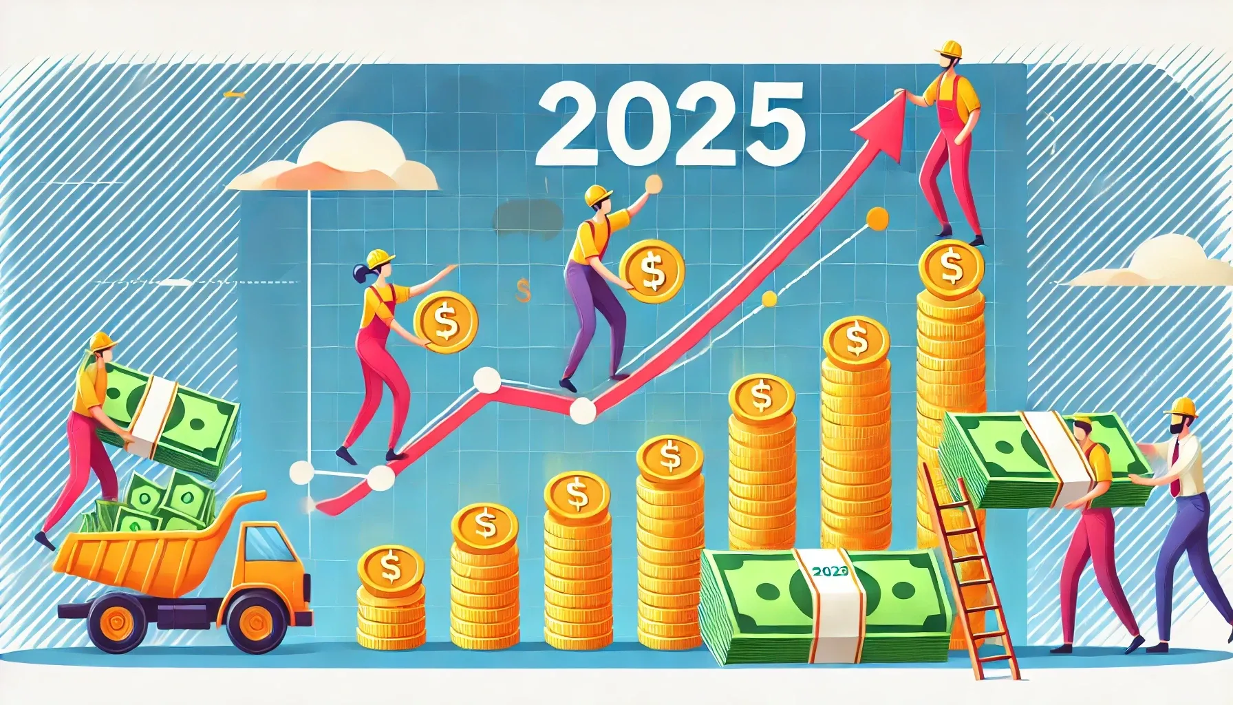 Illustration of workers creating a money graph